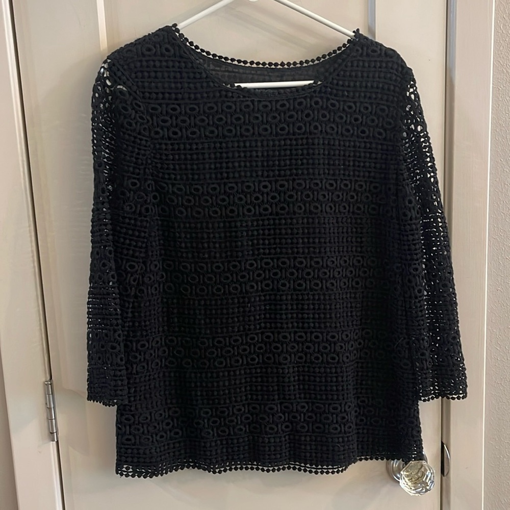 Talbots fully-lined, black lace top. Size medium.